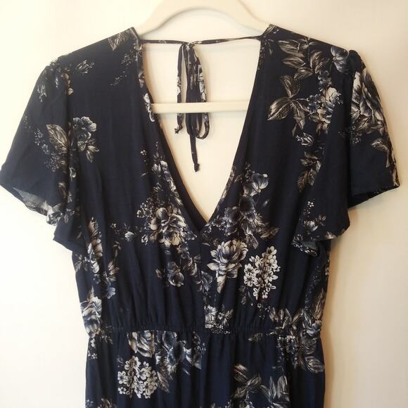 Three Pink Hearts Size M Floral Maxi Dress Blue Cottage Country Prairie Festival - Picture 10 of 12